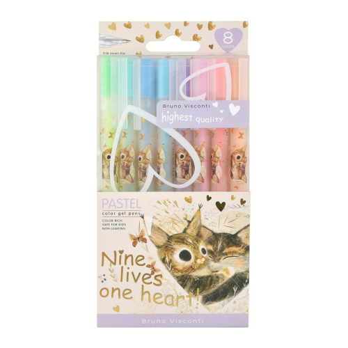 Набор гелевых ручек 8цв BV 20-0371 UniWrite Pastels Котики Приносят счастье