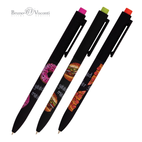 Ручка шар авто BV FunClick Food in black 20-0297/04 0,7мм син