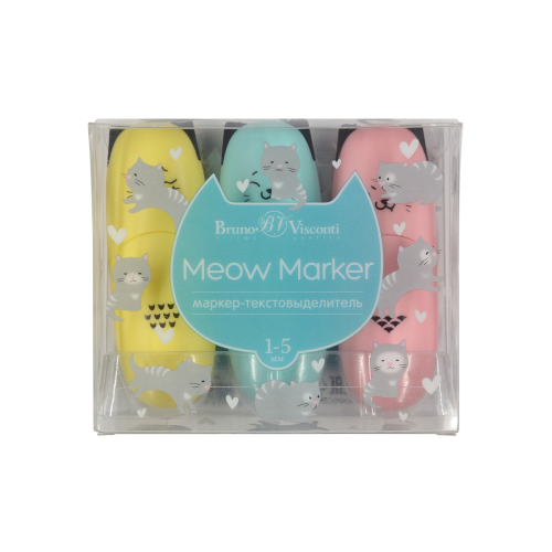Набор текстмаркеров 3цв BV 22-0107 meow marker желт роз голуб пастель(Не зак-ть срок годн до 09.25)