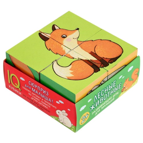 Умные кубики в поддончике. 4 штуки. Лесные животные (new)