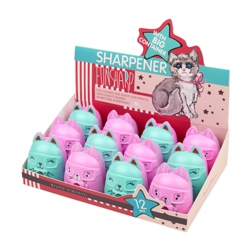 Точилка 1отв BV 35-0034 Funsharp Розовый котик  конт