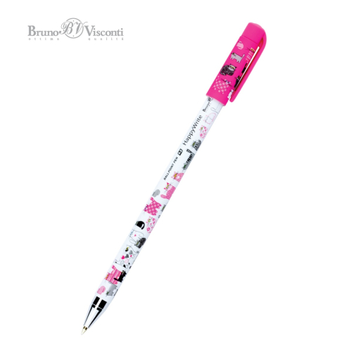 Ручка шар BV HappyWrite Розовые котята 20-0156 0,5мм син