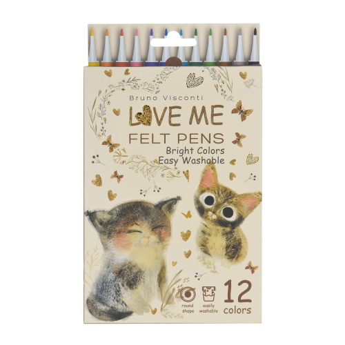 Фломастеры 12цв BV 32-0076 Love Me  Милый Котик
