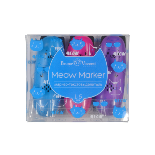 Набор текстмаркеров 3цв BV 22-0105 meow marker фиолет роз голуб неон