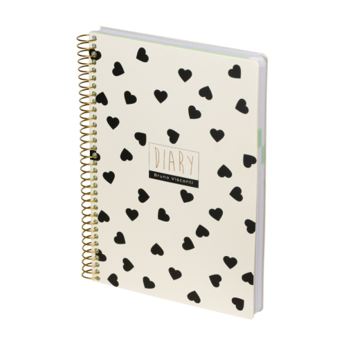 Ежедневник А5 т/о спираль 136л BV Black White Сердечки 3-701/08