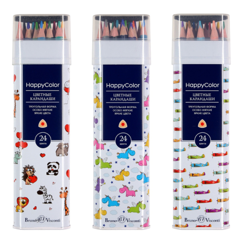 Набор карандашей 24цв 3кат BV 30-0063 HappyColor мет туба