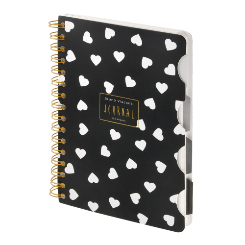 Тетрадь А5 т/о 120л спираль с разделит Art Journal Black White Сердечки 3-567/13