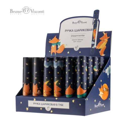 Ручка шар BV DreamWrite тубус Лисята 20-0264/01 0,7мм син