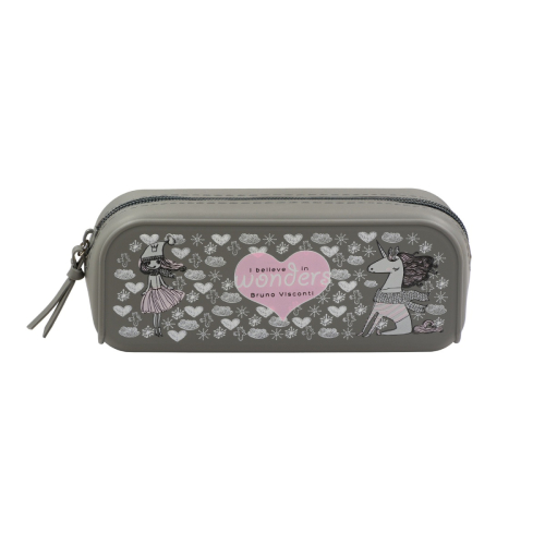 Пенал-косметичка 1отд силикон 180*50*70 Альт 14-055/07 Девочка и единорог Снежинки