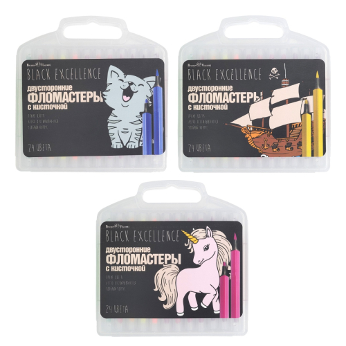 Фломастеры-кисточки утолщ 24цв BV 32-0059 Black excellence двустор пласт фут