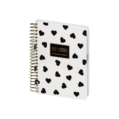 Ежедневник А6 т/о спираль 136л BV Black White Сердечки 3-703/01