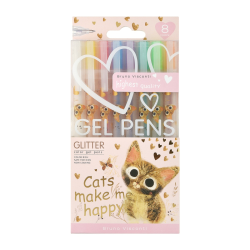 Набор гелевых ручек 8цв BV 20-0369 UniWrite GLITTER Котики делают нас счастливыми