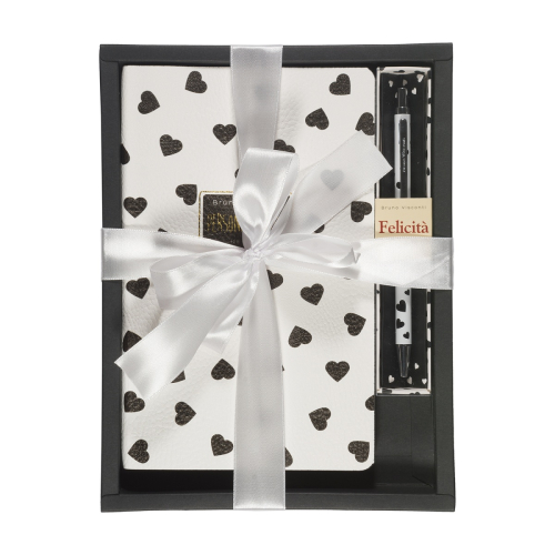 Набор подарочный BV Black white Сердечки Ежедневник А5 к/з и ручка Felicita 3-743/01-5
