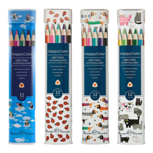 Набор карандашей 12цв 3кат BV 30-0047 HappyColor метал туба