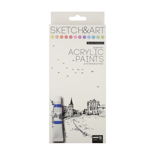 Краски акриловые 12цв туба 12 мл BV 70-0055 пастель в коробке-пенале