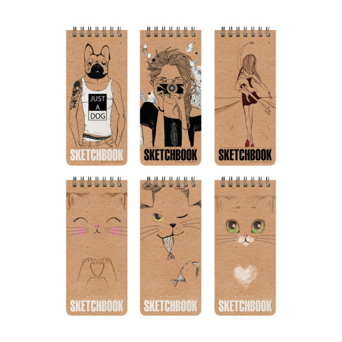 Скетчбук крафт блок 105*220 80л спираль 1-553/03 BV 125г/м